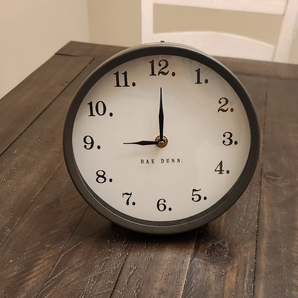Rae Dunn Farmhouse Vintage-Style Round Metal Table Clock
